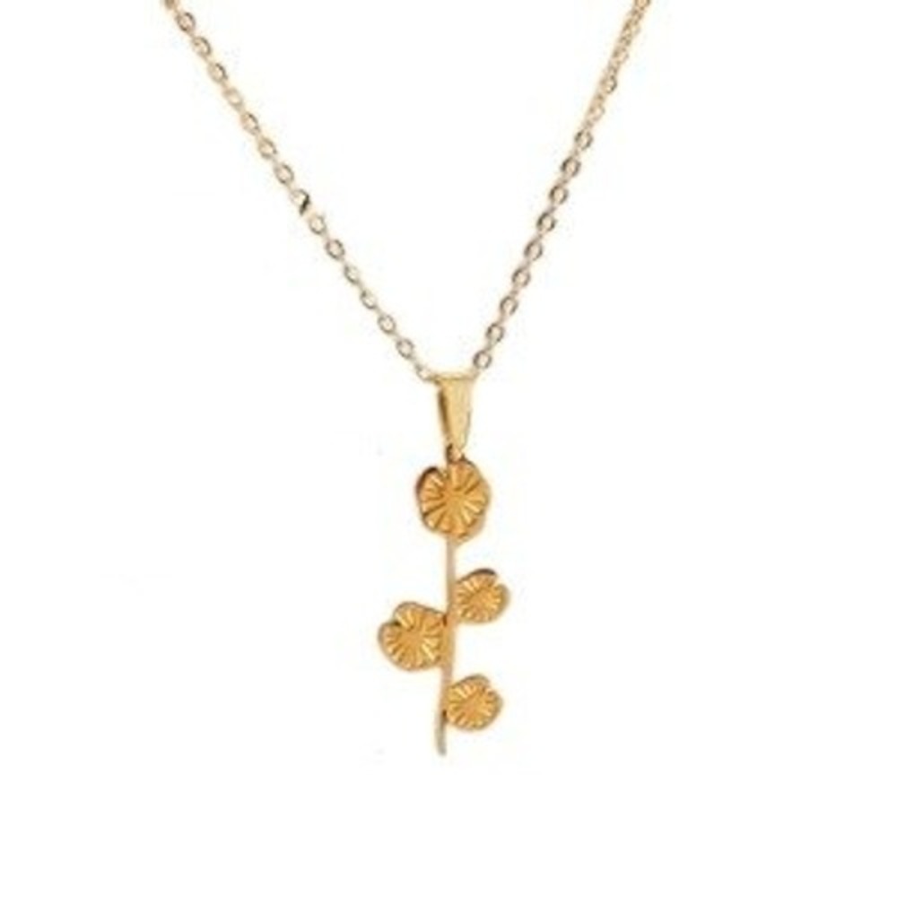 18k Gold Plated Brass Floral Branch Pendant Necklace‎ Textured Nature Jewelry